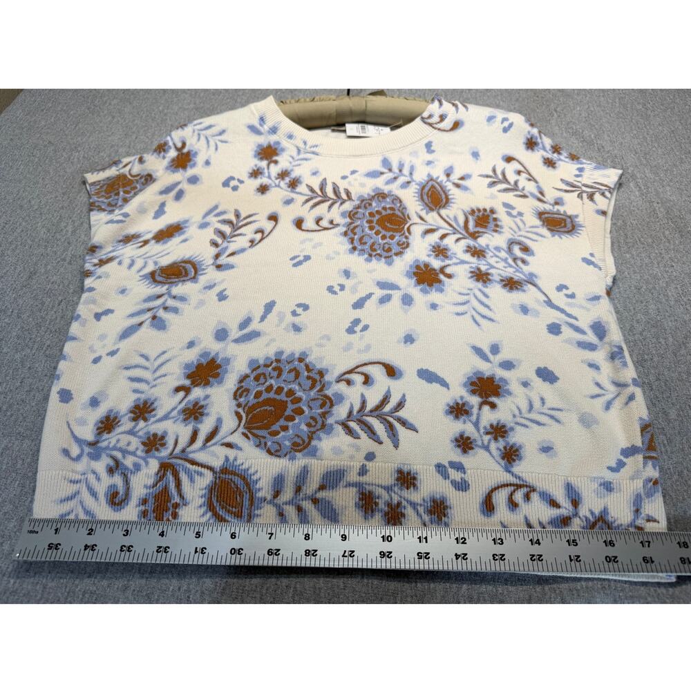 NEW WITH TAGS Loft Floral Refined Wedge Sweater Tee Ivory Brown Blue Size Small - Picture 8 of 8